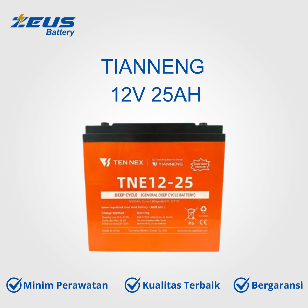 Tianneng Vrla 12V 25Ah E-Bike Dry Battery Electric Motorcycle 12V 25Ah Mf Ebike Harga 500,000 rupiah*Gratis Ongkir
