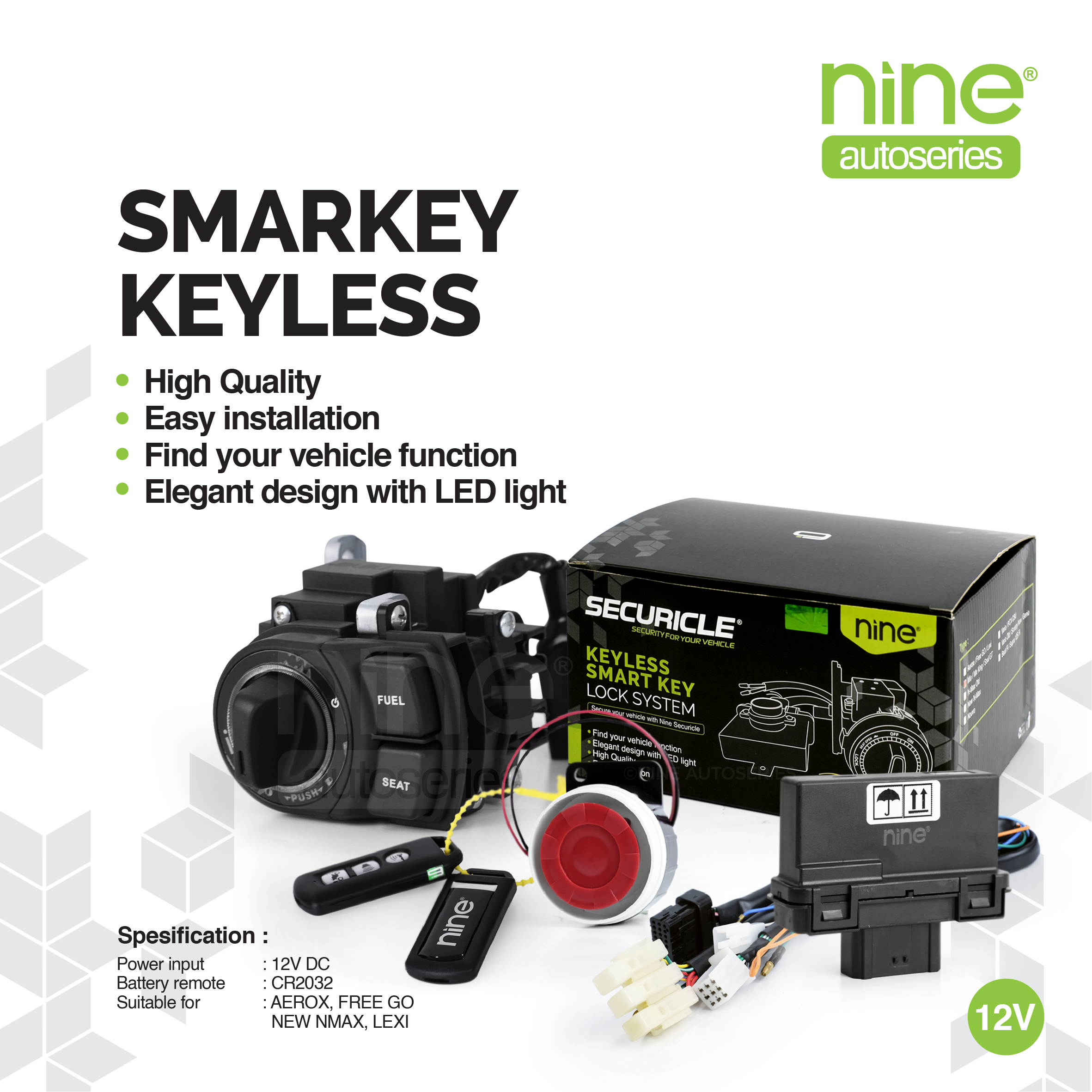 SECURICLE Kunci Kontak Smart Key Alarm Vario Nmax Aerox Old New Keyless - NINE AUTOSERIES Harga 1,649,900 rupiah*Gratis Ongkir