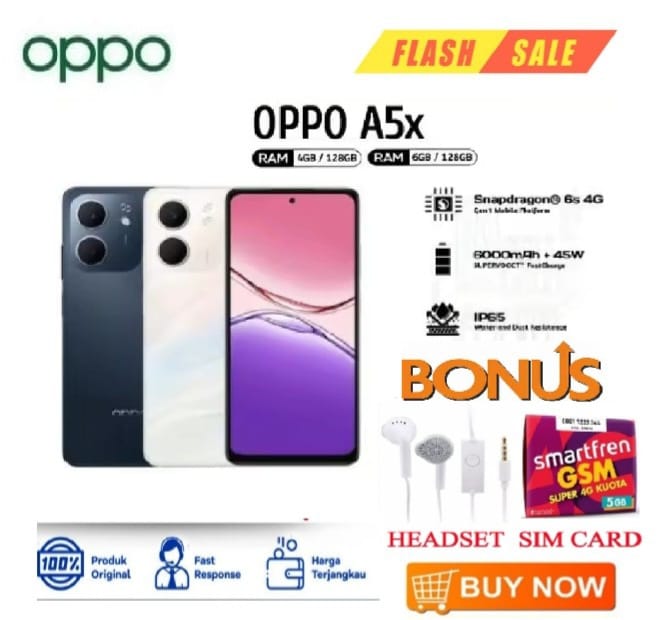 Oppo A5X 4Gb+128Gb & 6Gb+128Gb Resistance | 6000 Mah Large Battery | Warranty | Full Set Harga  1,680,000 Ringgit*Penghantaran Percuma