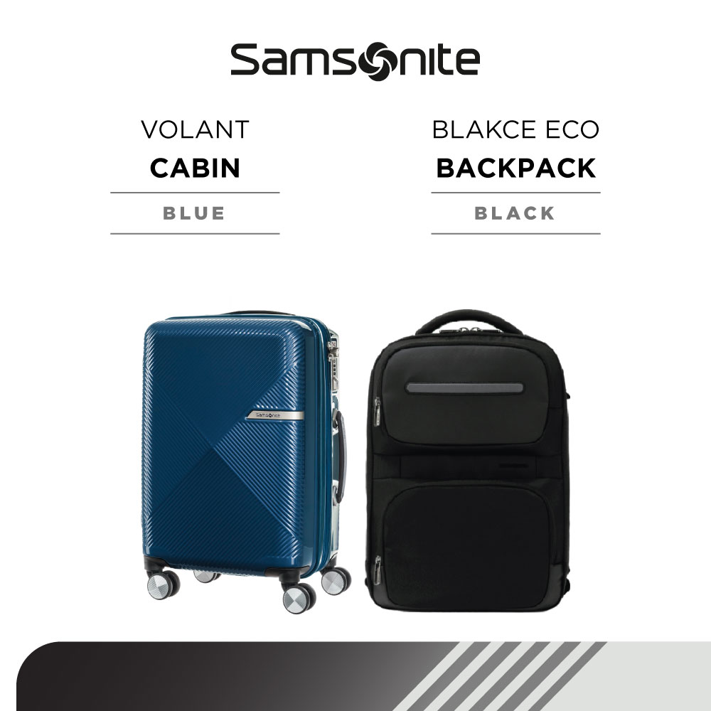 Lazada Indonesia - Bundle Samsonite Koper Volant Cabin Blue + Blakce Eco Backpack I