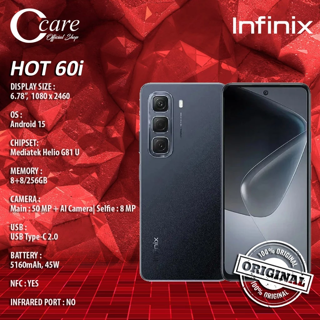 Infinix Hot 60i RAM 8/256GB (official warranty) Giá 1,860,000 Đồng*Miễn phí vận chuyển