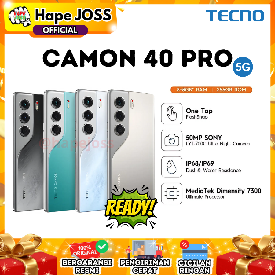 Tecno Camon 40 Pro 5g 8/256Gb Nfc Official Guarantee Harga 3,999,000 rupiah*Gratis Ongkir