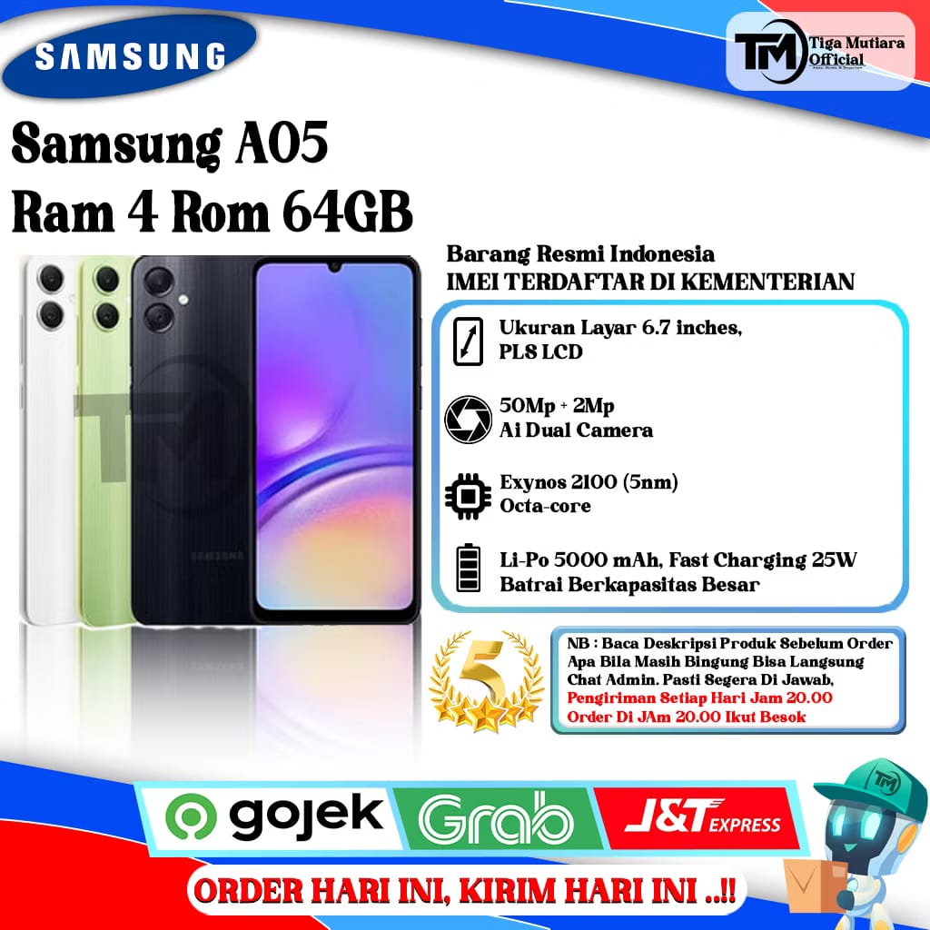 Samsung A05 Ram 4 Rom 64GB Harga 1,199,000 rupiah*Gratis Ongkir