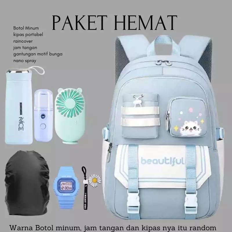 tas sekolah anak perempuan tas SD SMP tas ransel banyak ruang tas punggung cewe tas terbaru tas berbonus Harga  65,000 rupiah*Gratis Ongkir