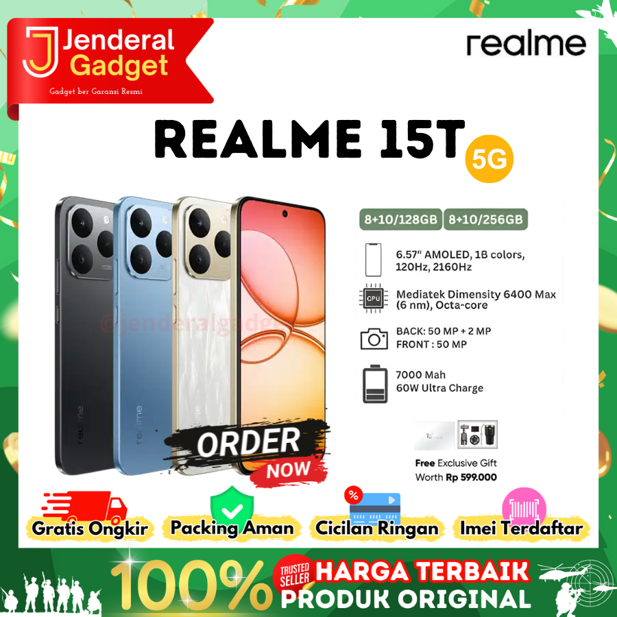 Realme 15t 5g 8/128Gb Nfc Official Warranty (Free Giftbox) Harga 3,699,000 rupiah*Gratis Ongkir