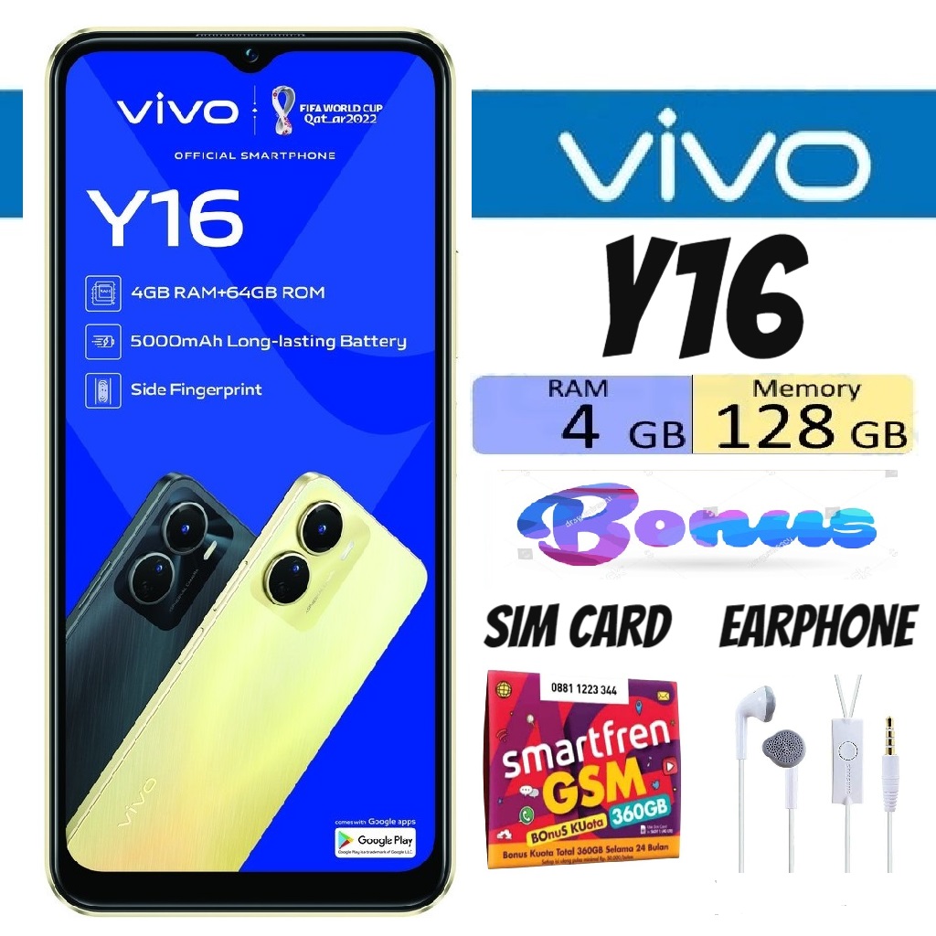 Smartphone Vivo Y16 RAM 4 GB ROM 128 GB Ex-Sein Garansi -Berliancahh Harga 1,100,000 rupiah*Gratis Ongkir