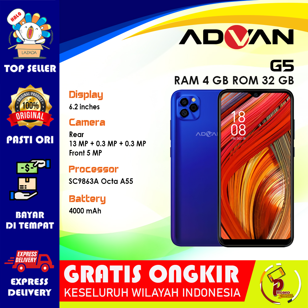 Hp Advan G5 4/32GB Smartphone  [Water-drop, android new , Display: 6.217”18:9 HD+, 4000mAh, Garansi Resmi] hp murah bisa COD