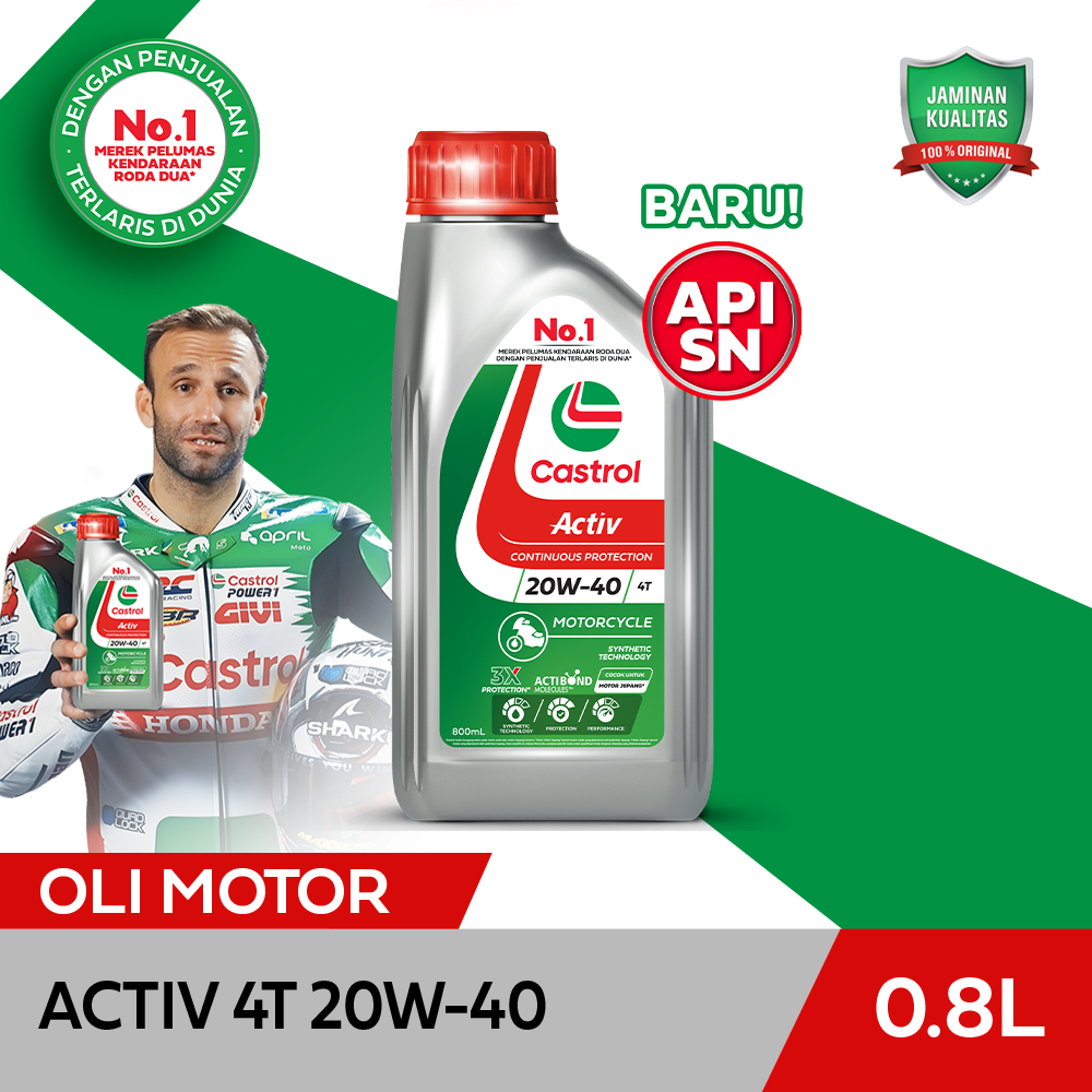 Oli Mesin Motor Castrol ACTIV 4T 20W-40 (0.8L) Harga 59,400 rupiah*Gratis Ongkir