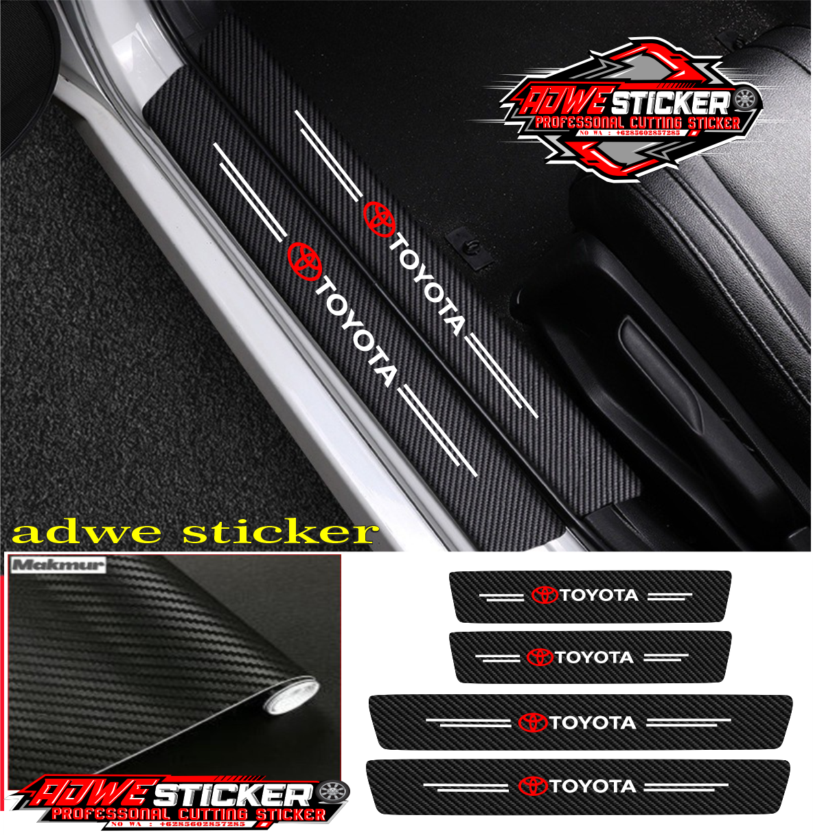 terbaru Stiker Carbon Fiber Door Sill Pelindung Anti Gores Mobil Toyota Avanza Veloz Agya Rush Kijang Innova Calya Raize Yaris Vios ALL TOYOYA 9PCS SEPAKET Harga 40,000 rupiah*Gratis Ongkir