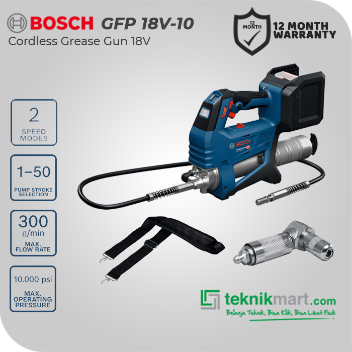Bosch Cordless Grease Gun / Battery Grease Gun 18Volt Gfp 18V-10 (Unit Only) Harga 4,452,300 rupiah*Gratis Ongkir