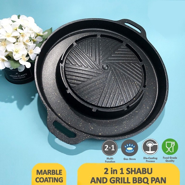 Bulgogi Pan Panci Steamboat BBQ Grill Kompor 2in1 Panggangan BBQ Korea Panci Grill Pan Shabu Shabu Sukiyaki Bulgogi Pan 2 in 1 Hotpot BBQ Model Kompor - Merek Nobrand Harga 139,800 rupiah*Gratis Ongkir