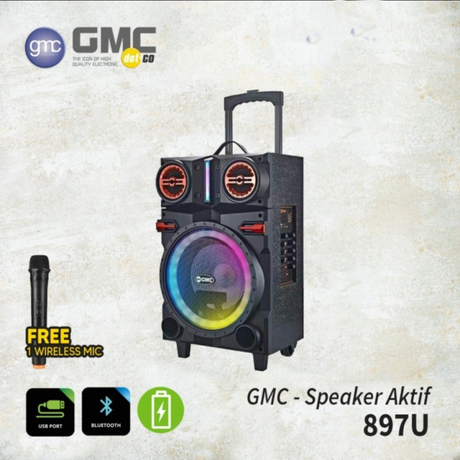Jual SPEAKER KARAOKE KOPER BLUETOOTH GMC 897U / 897 U MIC 10 INCH