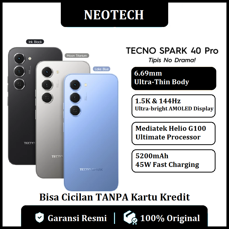 Tecno spark 40 Pro (8GB/128GB) installment compatible without credit card-1 year official warranty-cheap hp (kredivo, Laz pay later, available for cod, Ovo, original) Harga 2,199,000 rupiah*Gratis Ongkir