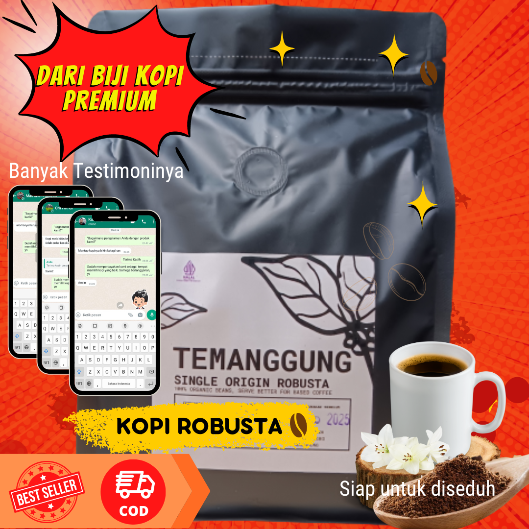 Pure temanggung robusta coffee powder 100% strong bitter taste 1kg