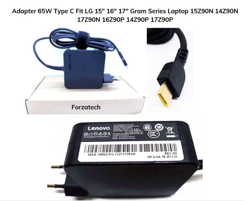 Adapter 65W Type C Fit LG Gram 14 15 16 17 Laptop 15Z90N 14Z90N