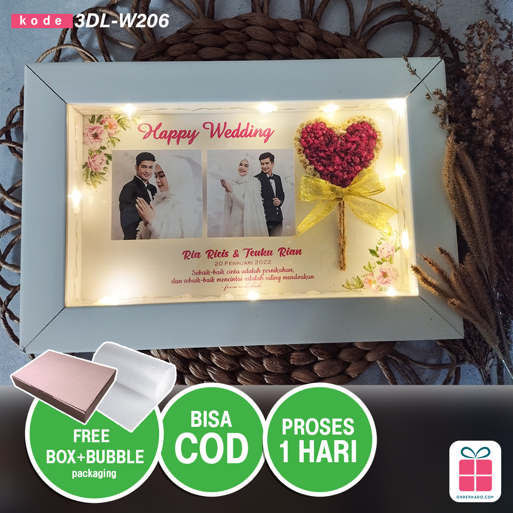 Kado Hadiah Bingkai Frame 3D Pernikahan pernikahan Pengantin Baru Couple Unik Murah Mewah 3D-W206 3D1