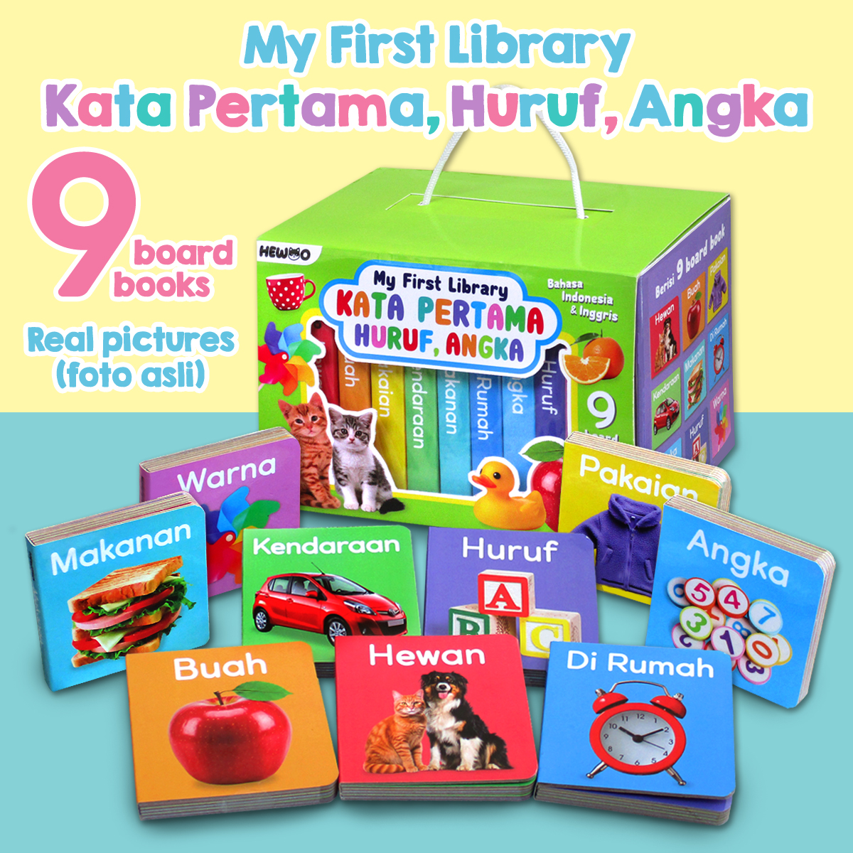 My First Library Book First Words Letters Numbers (Contains 9 Board Books) - Baby Learning Book