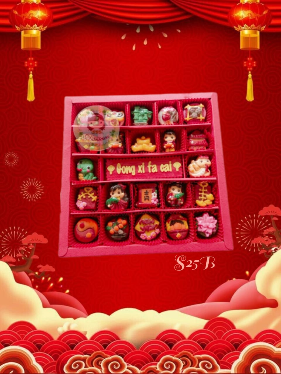 S25B coklat ucapan sekat 25 Imlek hampers cny hadiah ( ds bgr )