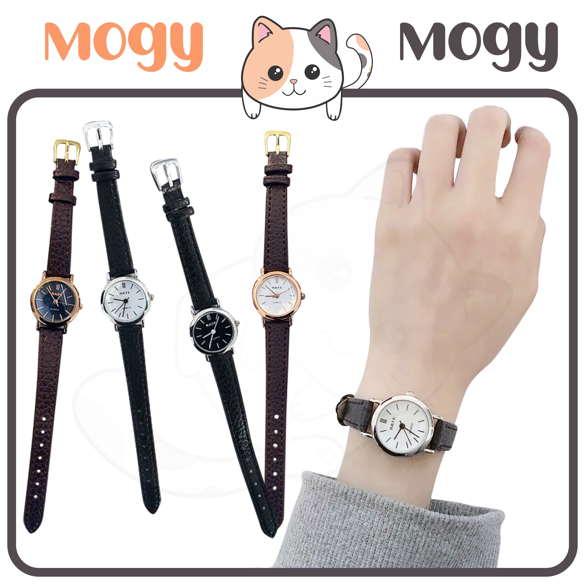 	 Mogymogy J179 Jam Tangan Kulit Wanita Polos Jam Cewek Analog Quartz Mini Watch 	