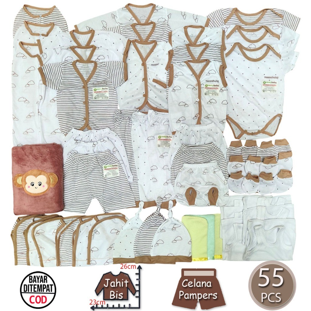 Ummababyshop 55 PCS Baju Bayi Baru Lahir Paket Hemat Komplit SNI ABU Grey Baby Gift SET Perlengkapan Newborn Perempuan Laki 0 6 Murah Kado Lahiran Jumper Bedong Popok Handuk Sarung…