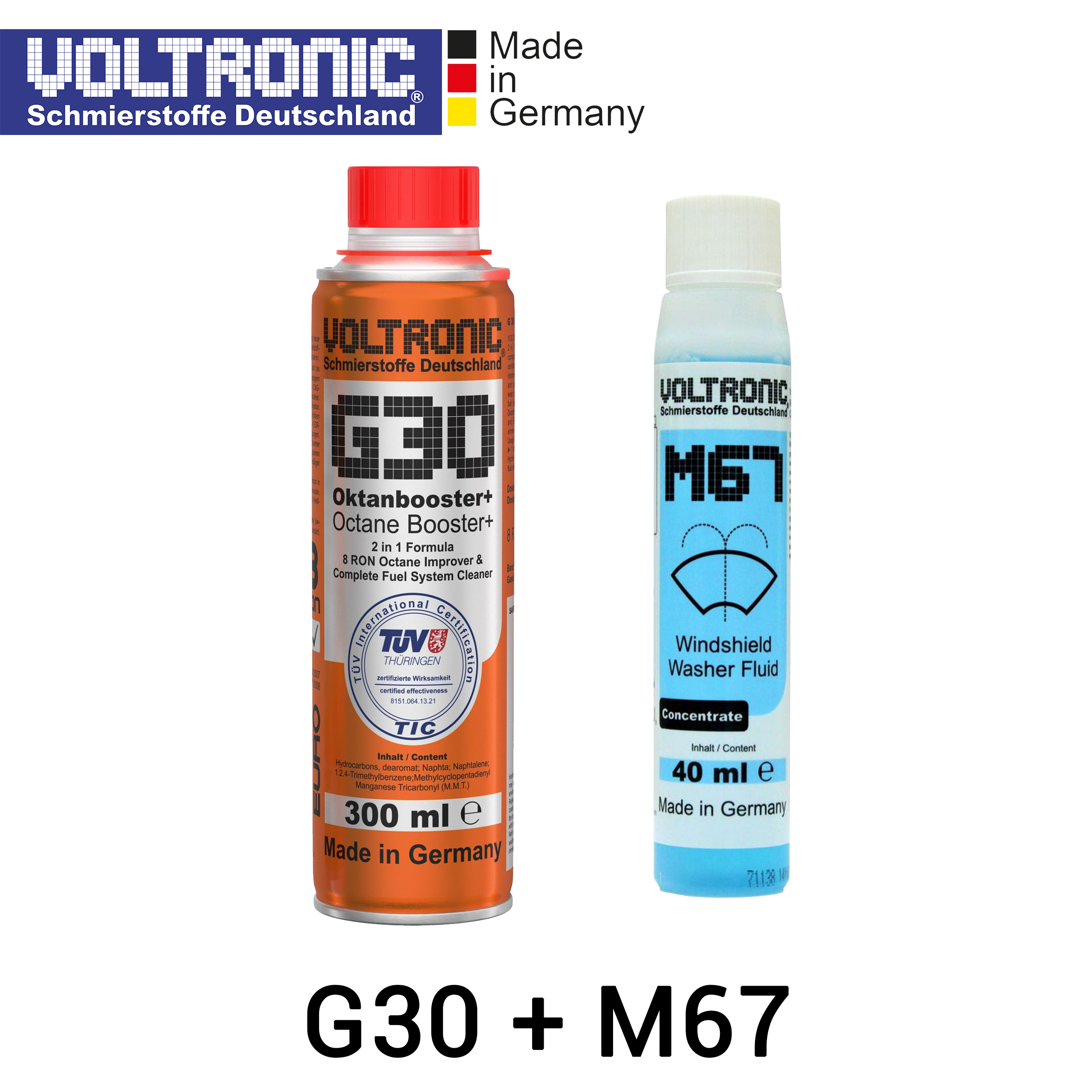 VOLTRONIC G30 + M67 Bundling Set; Octane Booster 8 RON & Complete Fuel System Cleaner - Cairan Penambah Oktan Bensin, Pembersih Tangki Bensin Mobil dan Motor; Windshield Washer Fluid - Campuran Air Wiper Pembersih Kaca Mobil Harga 399,000 rupiah*Gratis Ongkir