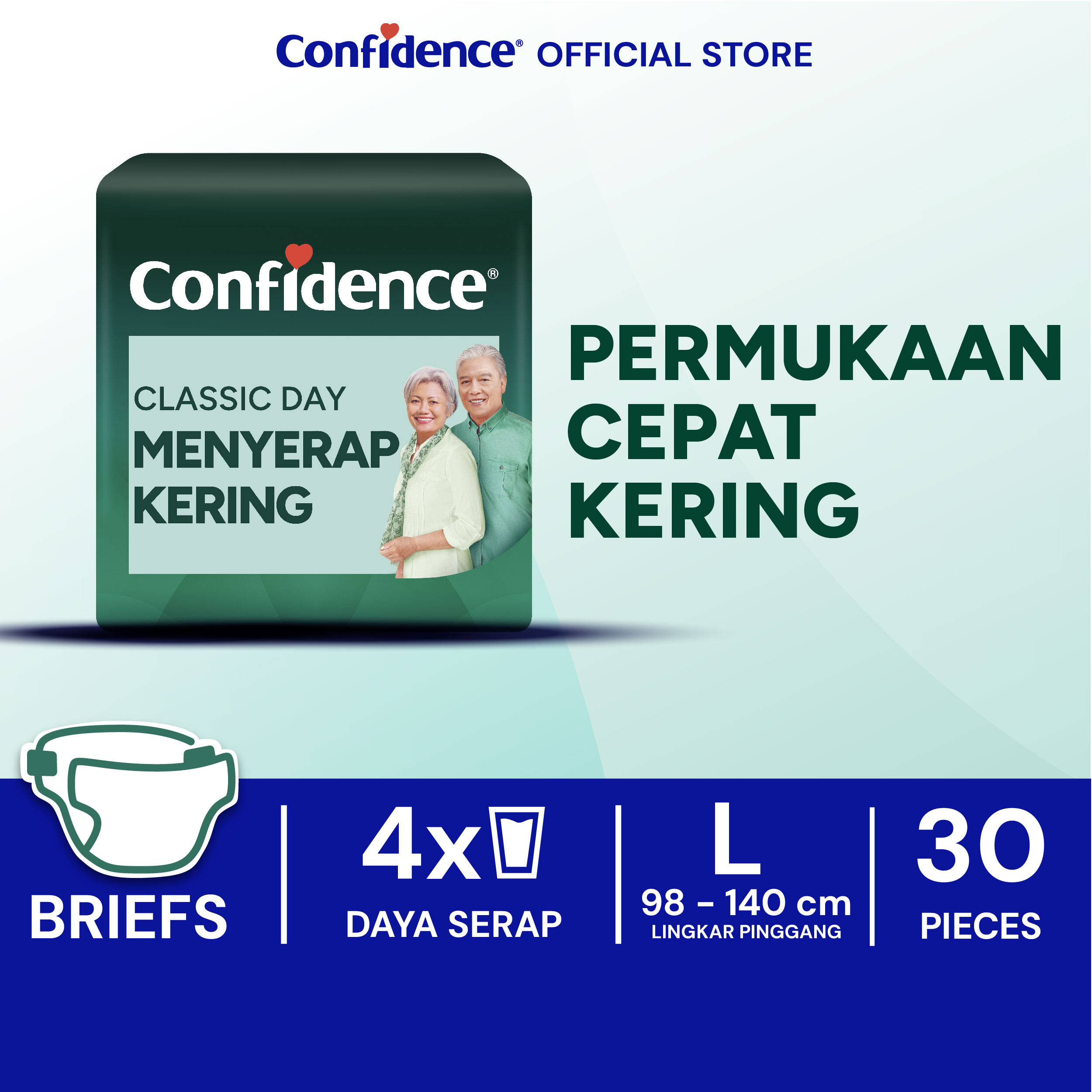 Confidence Popok Dewasa Perekat Classic Day Menyerap Kering L30 Harga 160,400 rupiah*Gratis Ongkir