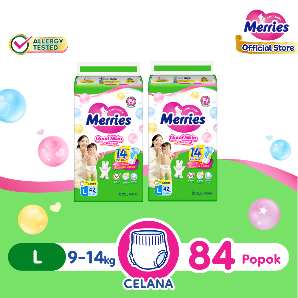 Merries Popok Bayi Good Skin Pants (9-14kg) L 42 x2 Harga  154,700 rupiah*Gratis Ongkir