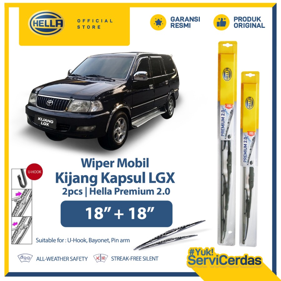 Wiper Mobil TOYOTA Kijang kapsul LGX 18”+18”(2pcs) - HELLA Premium 2.0 Harga 76,800 rupiah*Gratis Ongkir