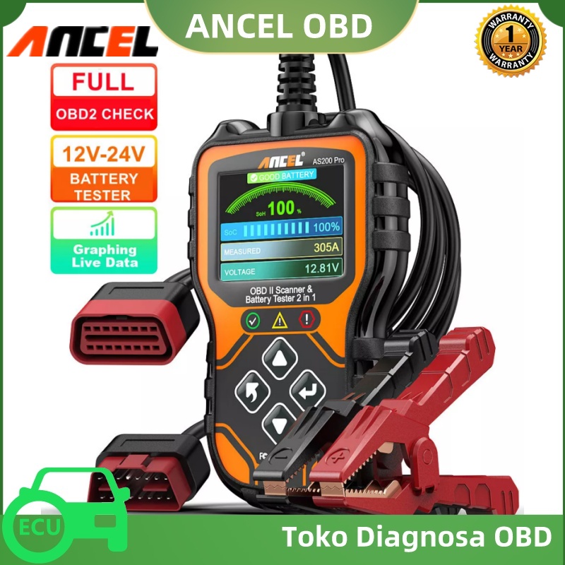 ANCEL AS200 PRO OBD2 Scanner 12V-24V Battery Tester Car Scanner Diagnostic Tool Check Engine Light Car Code Reader Scan Tools 2 In 1 Car Scanner & Battery Testers For All Universal Car Harga 632,000 Ringgit*Penghantaran Percuma