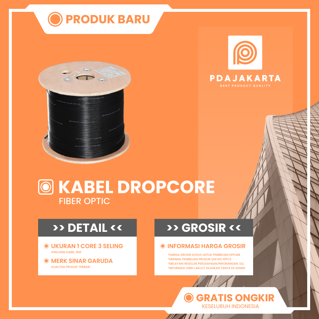 Sinar Garuda Kabel Dropcore Fiber Optic 1 Core 3 Seling 1000 Meter Best Quality Harga 444,000 rupiah*Gratis Ongkir