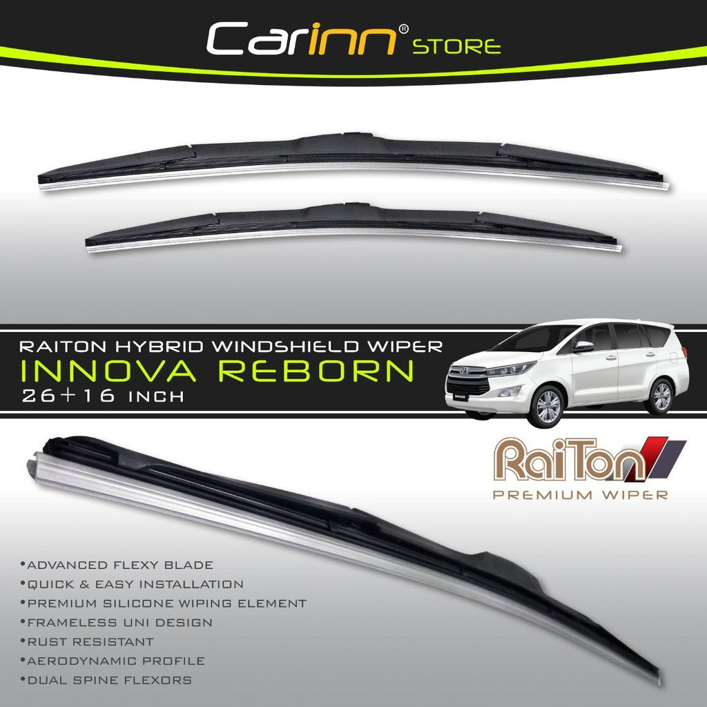 Raiton Sepasang Wiper Hybrid Kaca Depan Mobil Toyota Innova Reborn 26" & 16" -2 Buah/Set Harga 110,000 rupiah*Gratis Ongkir