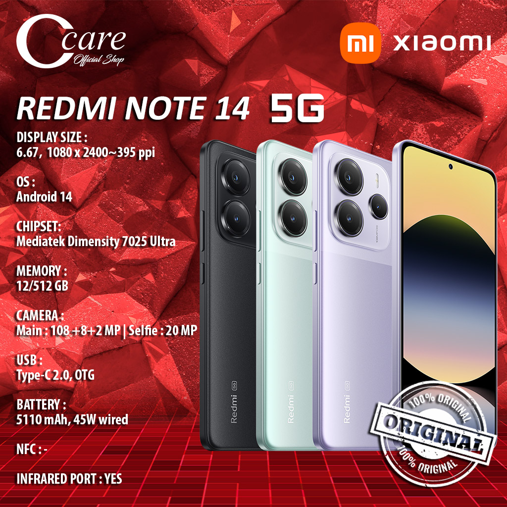Xiaomi Redmi Note 14 5G 12/512GB (GARANSI RESMI) Harga 3,535,000 rupiah*Gratis Ongkir