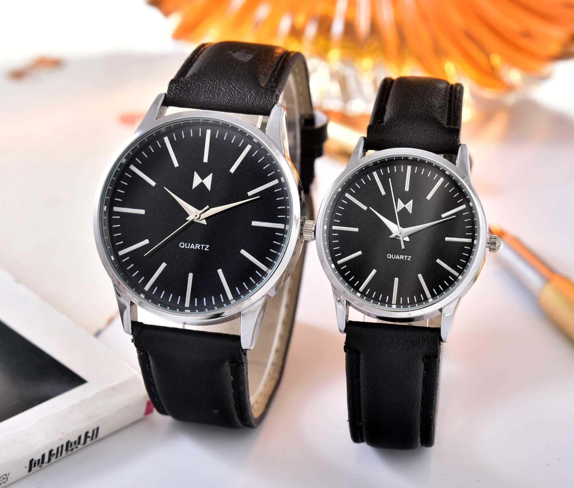 Jam Tangan Original Bonico Sepasang Couple Pria Wanita Strap Kulit Hitam BNC 2984 Gold White