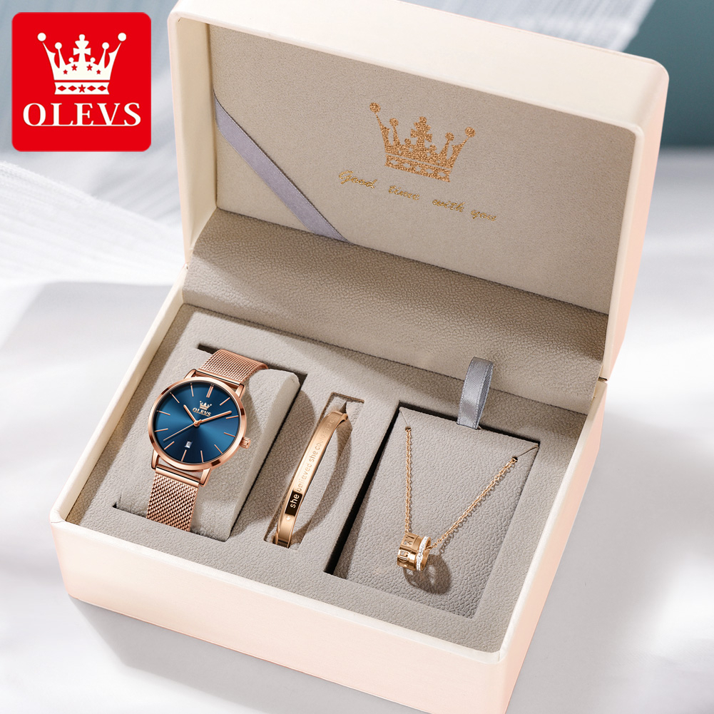 Olevs 2024 new women's watch waterproof elegant simple genuine stainless steel strap quartz combination bracelet necklace - Merek OLEVS Harga 268,000 rupiah*Gratis Ongkir