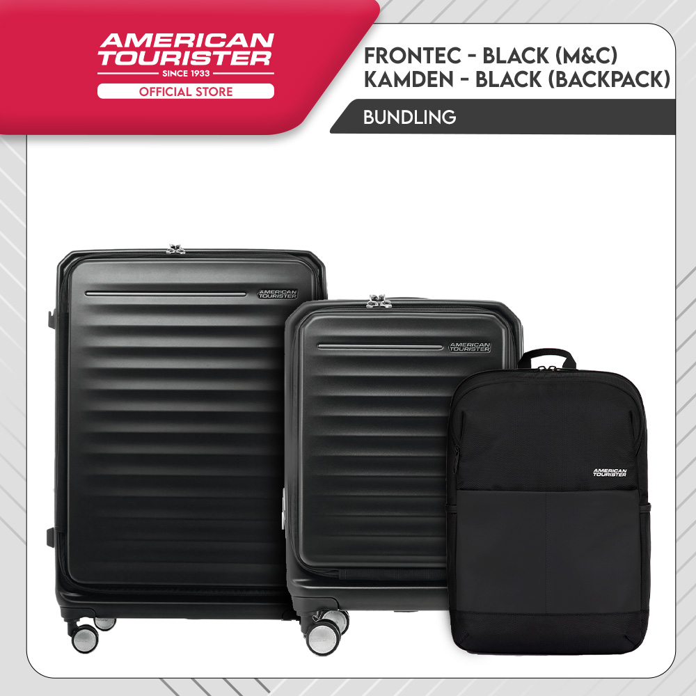 Lazada Indonesia - Bundle American Tourister Frontec Cabin, Medium Black+ Kamden Backpack