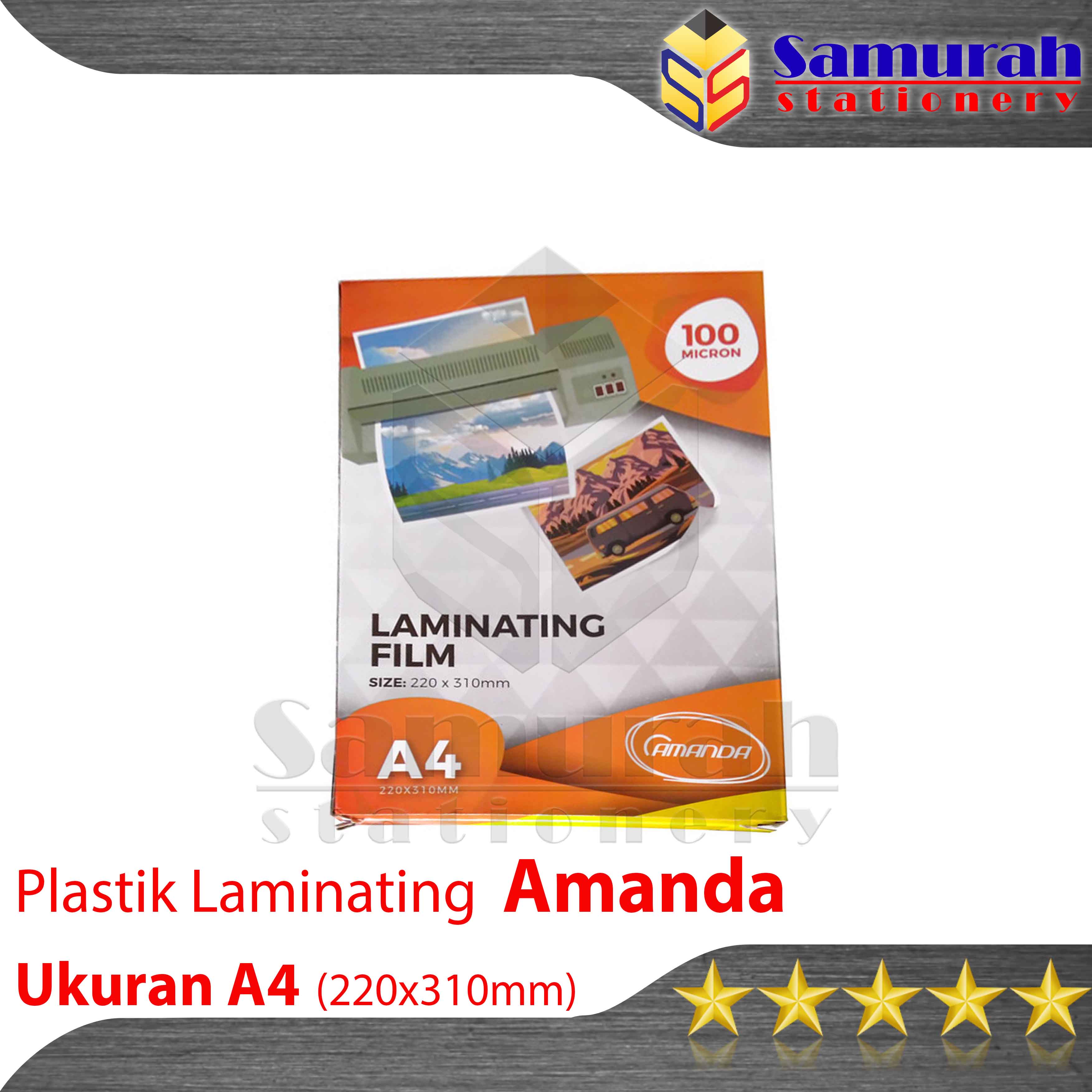 Amanda 100 micron A4 plastic laminating film-100 sheets 220x310mm/per pack Harga 73,133 rupiah*Gratis Ongkir