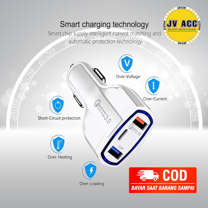 NVN-SV3 CHARGER CASAN MOBIL PD FAST CHARGING CAR CHARGER QUALCOMM 3.0 - GRADE A Harga 46,899 rupiah*Gratis Ongkir