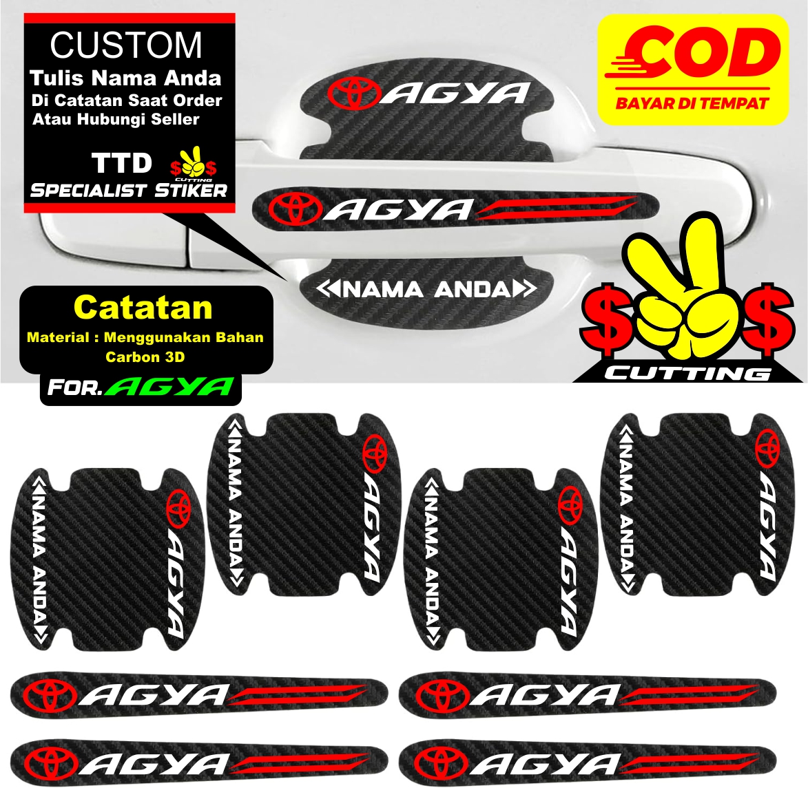 8Pcs Stiker Handle Pelindung Gagang Pintu Mobil Toyota Agya Berbahan Serat Carbon Anti Gores Giá 30,000 Đồng*Miễn phí vận chuyển