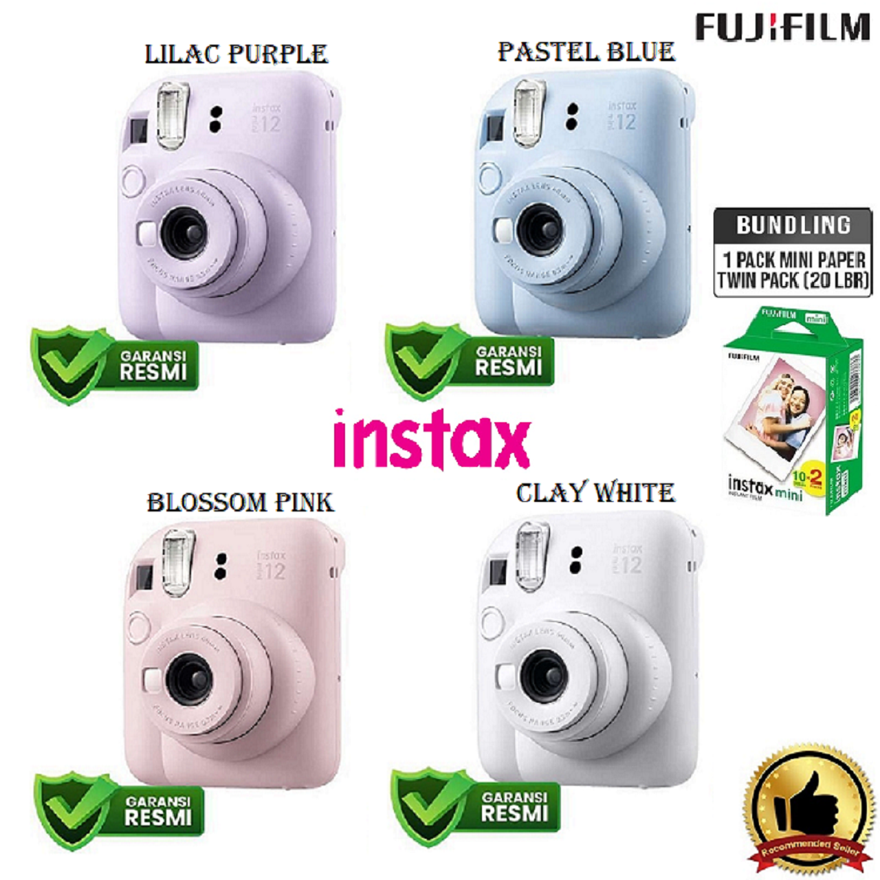 Fujifilm Instax Mini 12 Kamera Instan Warna-Warni Garansi Resmi - Lilac — Pastel