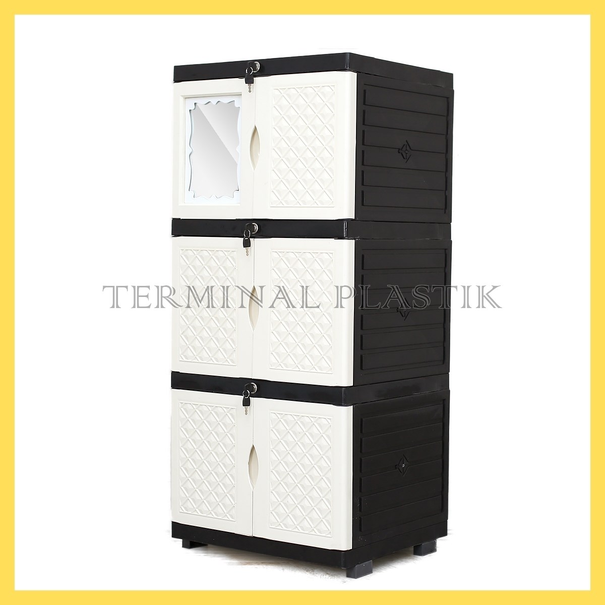 LEMARI PLASTIK 3 LS TABITHA AKAKO SLAP SUSUN MINIMALIS KUNCI KACA - Merek Aquose Harga 155,000 rupiah*Gratis Ongkir