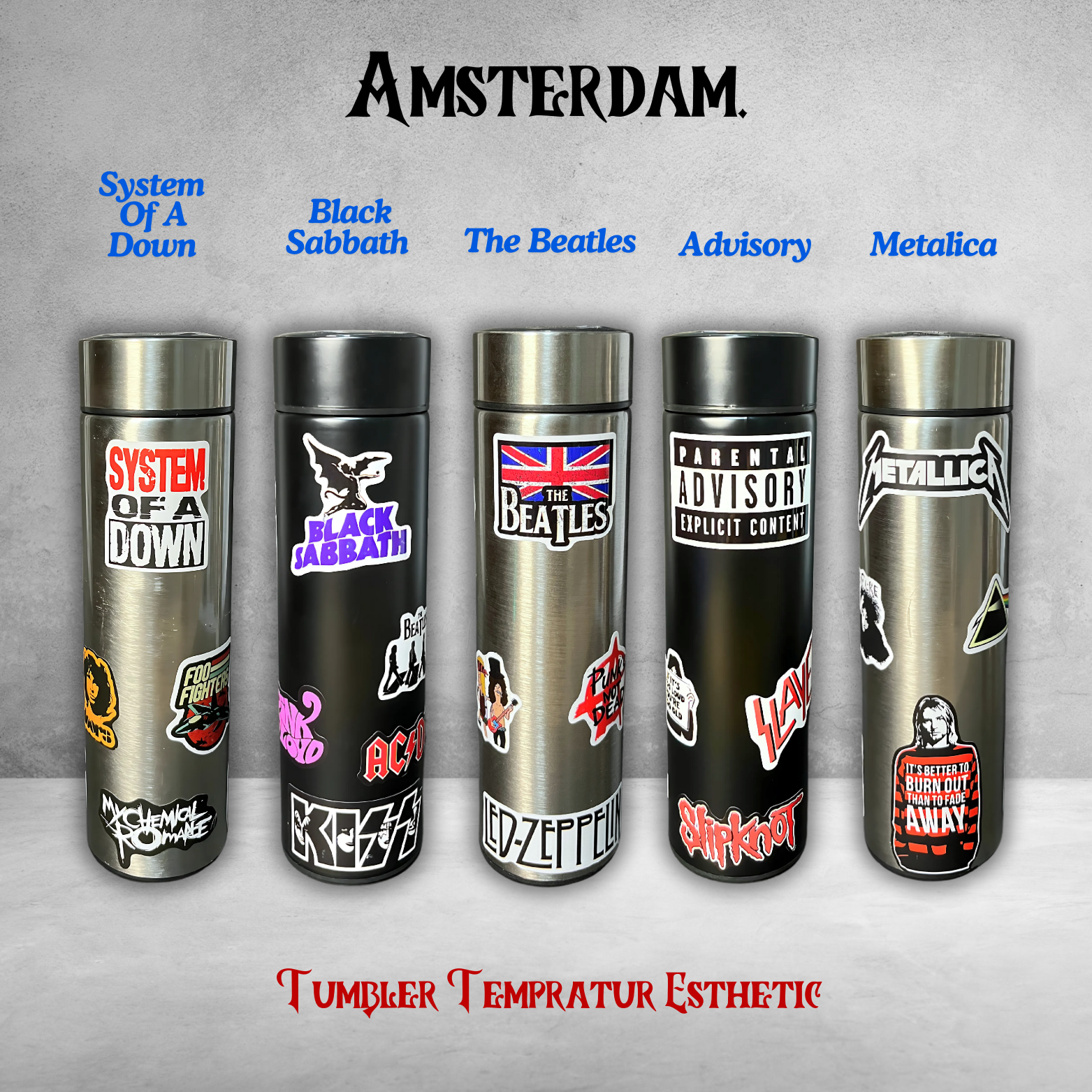 Tumbler Amsterdam Temprature suhu Stainless stell 500 ML Request Stiker
