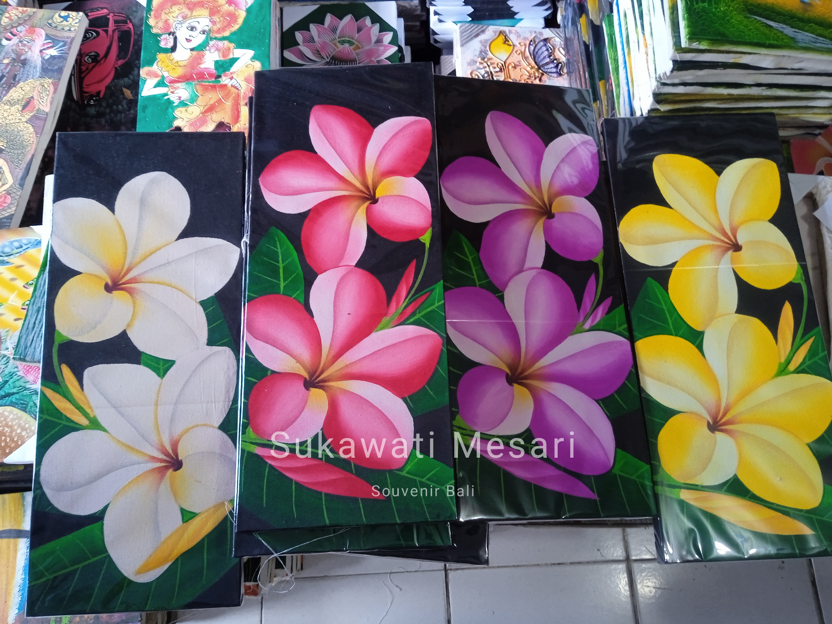 Lukisan Bunga Etnik Kamboja Jepun Frangipani Klasik Handmade Bali