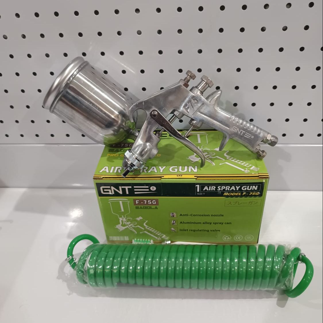 PAKET Spray Gun F-75G Spray Gun Alat Semprot Spet Cat Full Set Tabung Atas F75 Cup 400Cc + Selang Reco…
