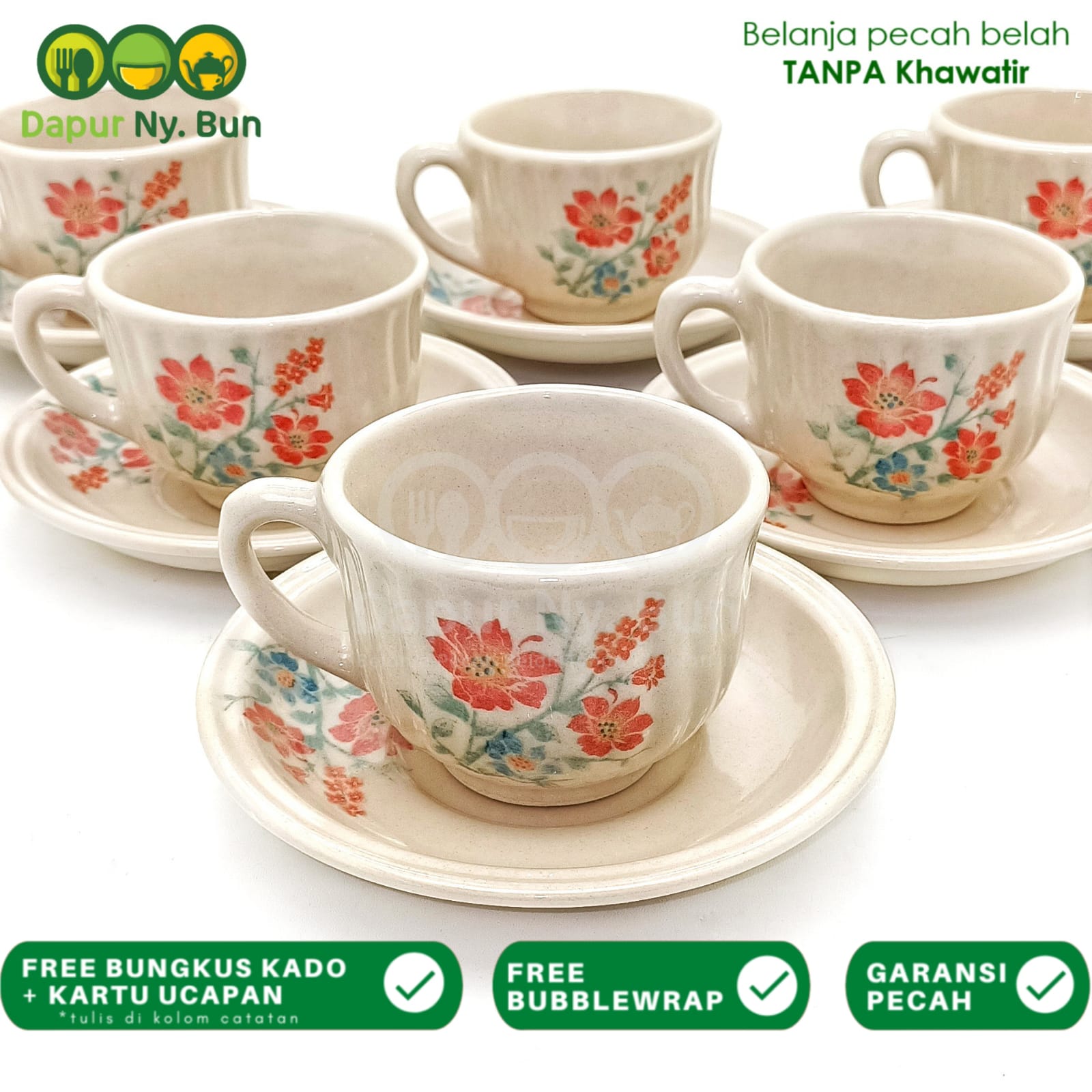 6 Pasang Cangkir Set NIKURA BUNGA / Cangkir Teh / Cangkir Kopi