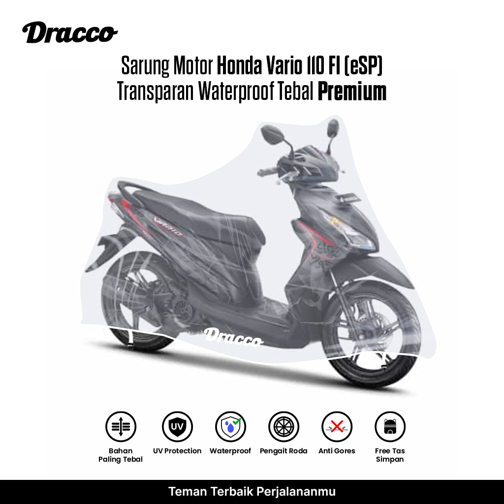 Honda Vario 110 Fi Esp Motorcycle Cover Transparent Thick Waterproof Premium Anti-Rain Anti-Scratch Cover Harga 88,000 rupiah*Gratis Ongkir