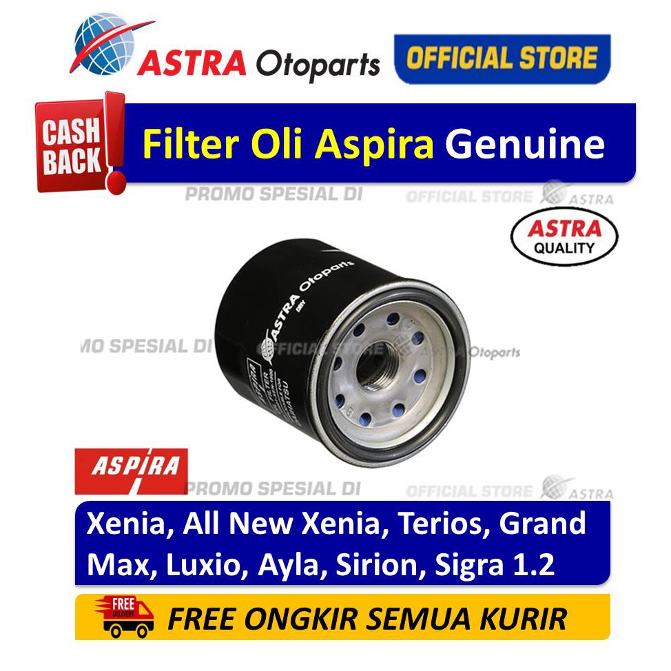 Filter Oli/ Oil Filter Aspira XENIA, ALL NEW XENIA, TERIOS, GRAND MAX, LUXIO, AYLA, SIRION, dll Giá 32,000 Đồng*Miễn phí vận chuyển