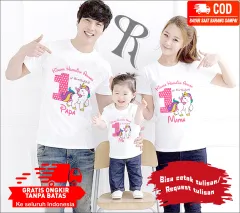 BAJU KAOS COUPLE KELUARGA | KAOS CUSTOM FAMILY CUSTOM ULANG TAHUN TEMA UNICORN -BISA REQUEST TULISAN