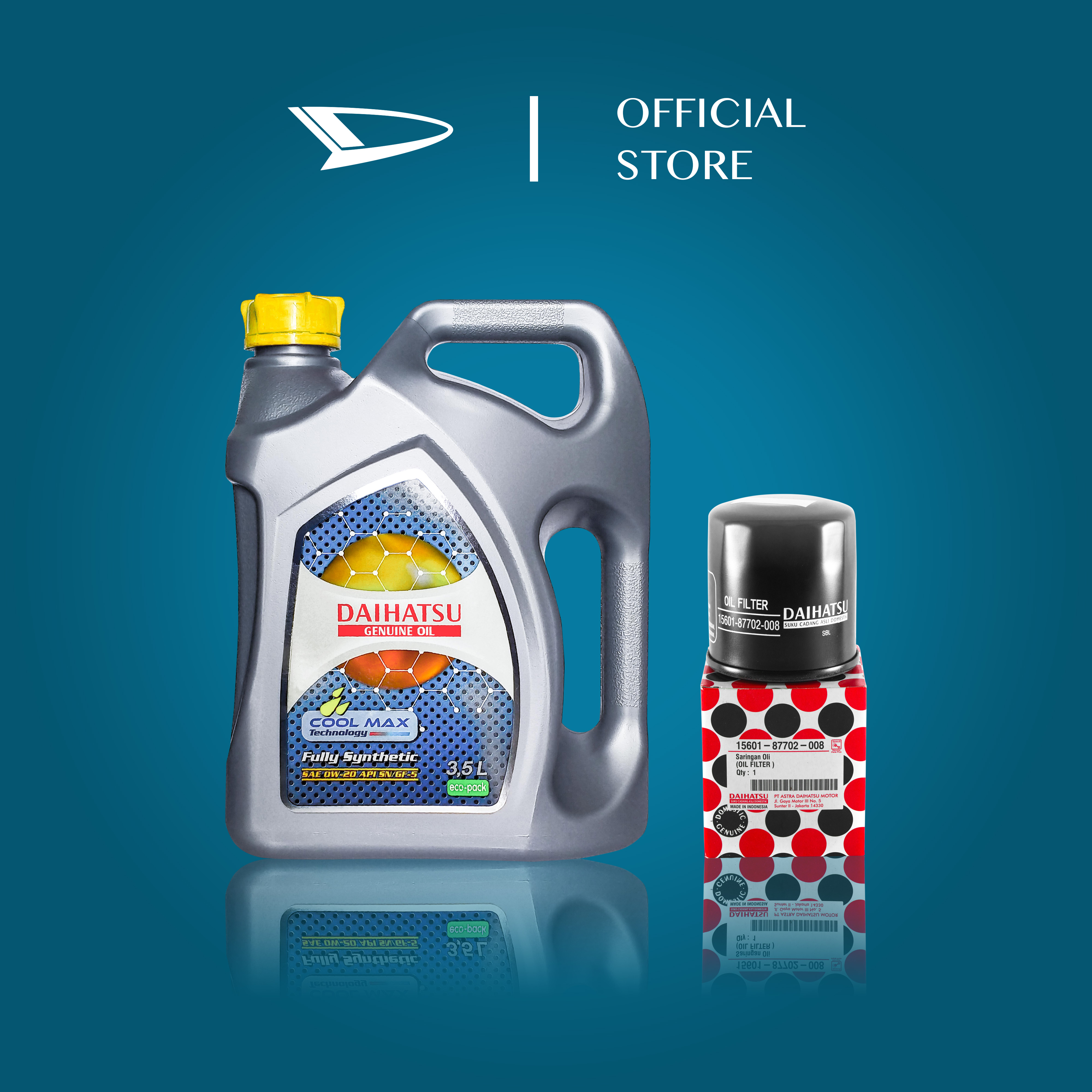 Daihatsu Genuine Oil 0W-20 API SN/GF-5 Fully Synthetic Oil 3.5L + Oil Filter 15601-87702-008 Harga 380,438 Ringgit*Penghantaran Percuma