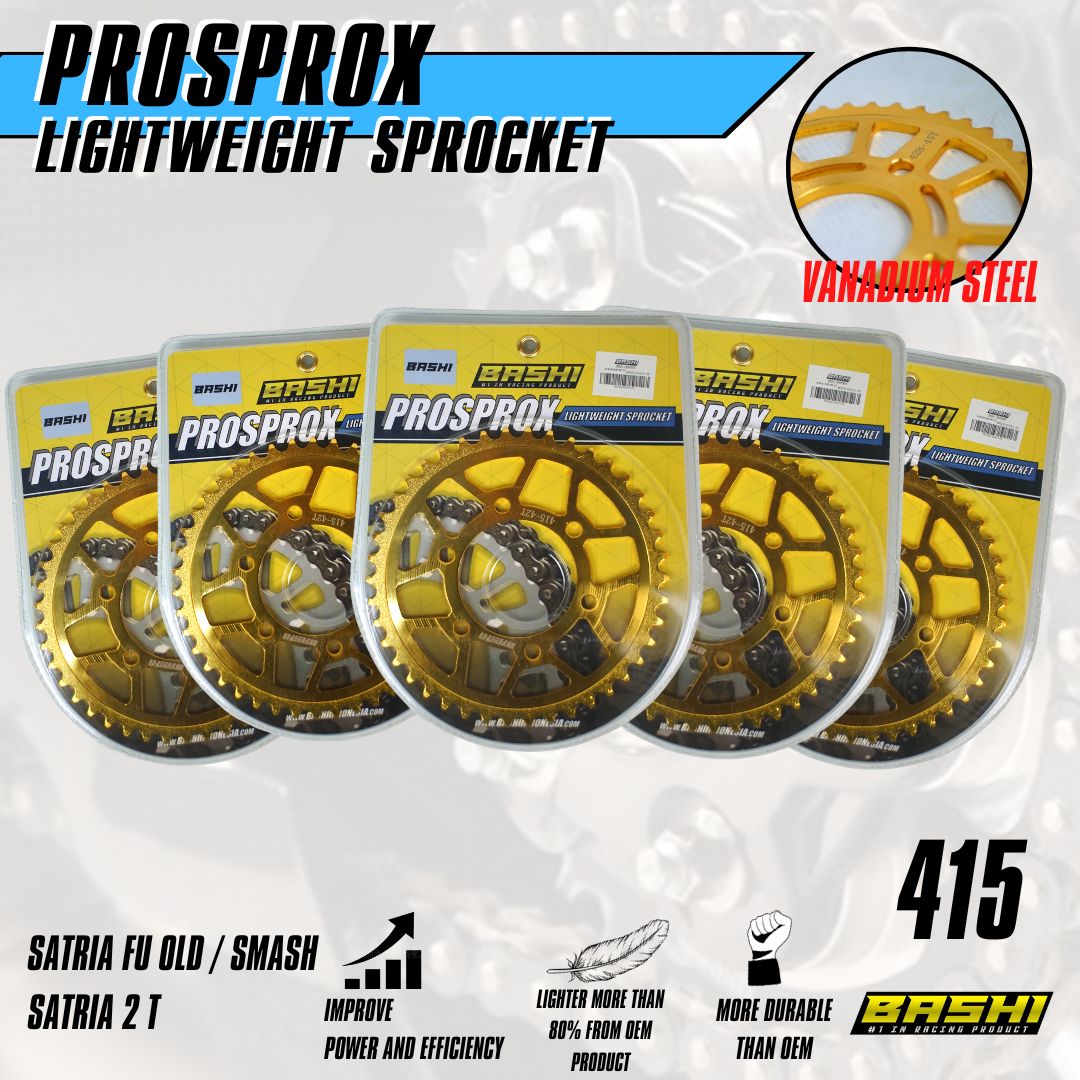 BASHI GEAR BELAKANG GOLD 415H suzuki satria fu OLD SMASH SATRIA 2Tak PROSPROX RACING RINGAN EMAS Harga 102,000 rupiah*Gratis Ongkir