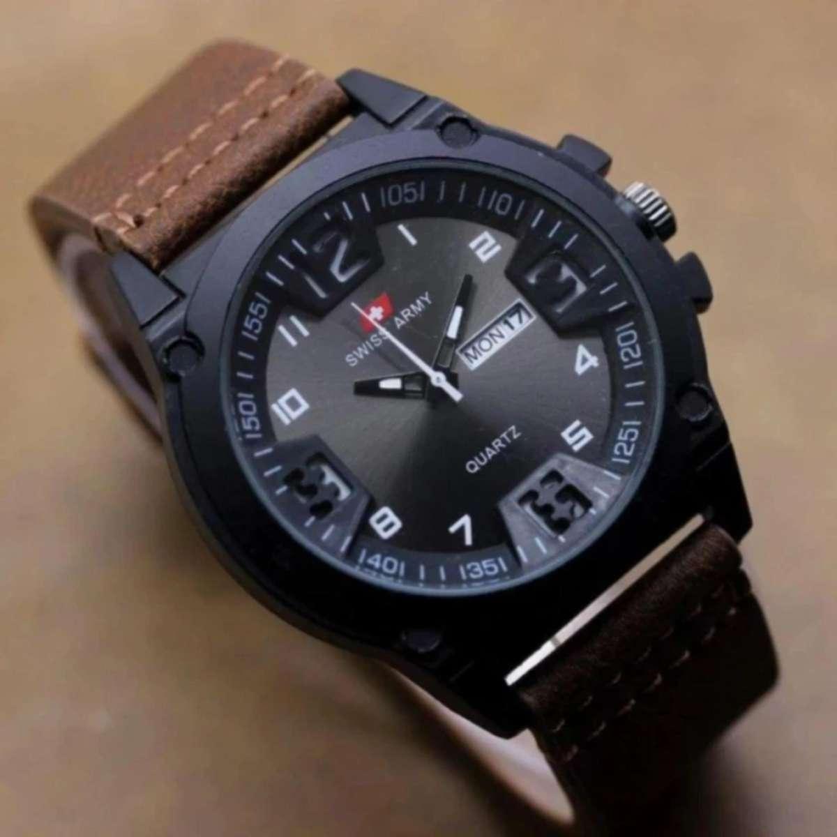 	 Jam Tangan Pria Swiss Arm Terbaru Kasual And Formal Berkualitas Leather Strap New Promo Cod 	